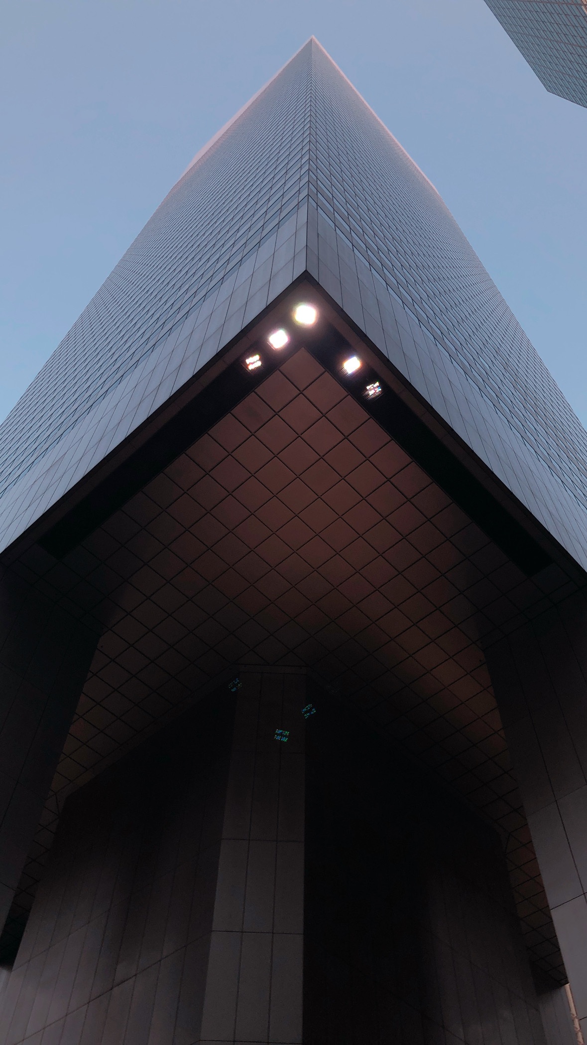 A cantilever overhead. Midtown and Lower Manhattan.