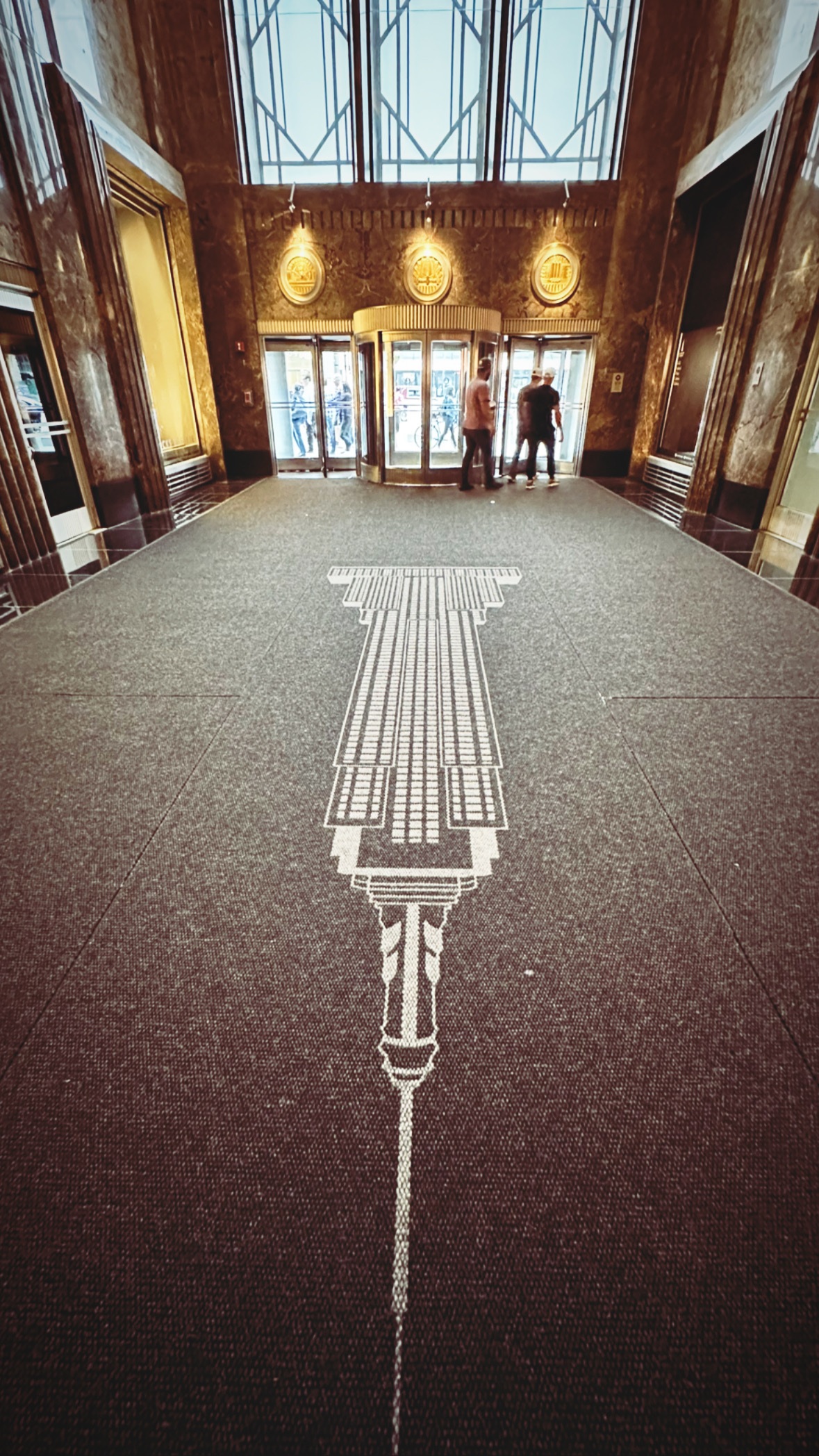 An illuminated entrance hall. Midtown and Lower Manhattan.