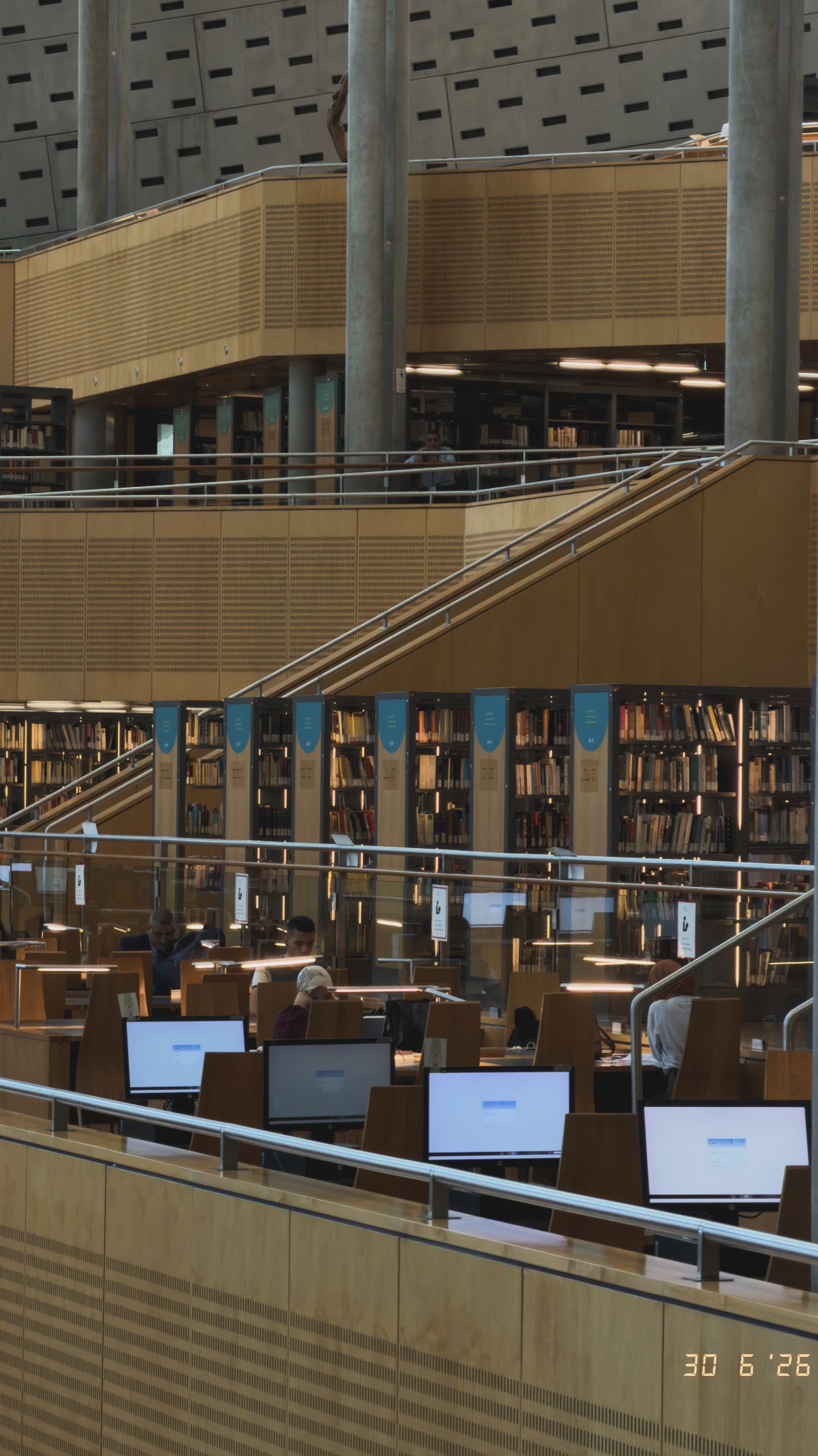 Balconies and bookshelves. Bibliotheca Alexandrina.