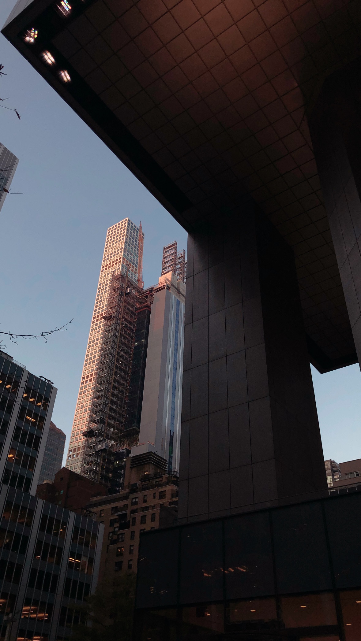 Looking beneath the overhang. Midtown and Lower Manhattan.