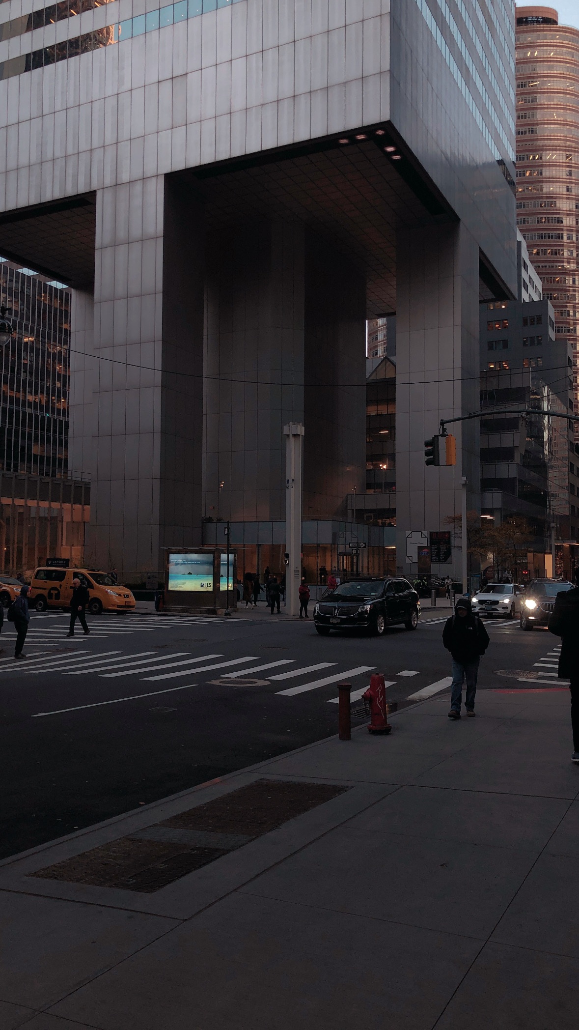 The street beneath the tower. Midtown and Lower Manhattan.