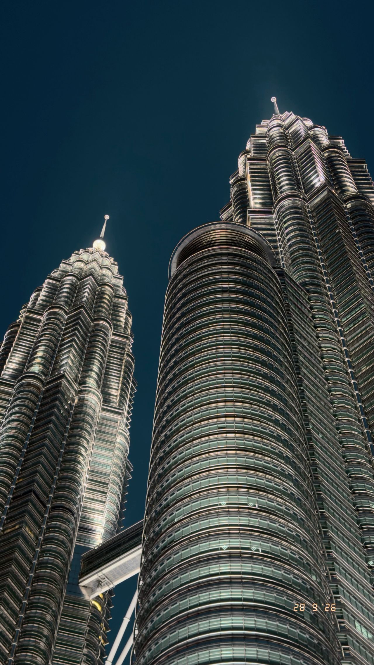 The Petronas Towers illuminated at night