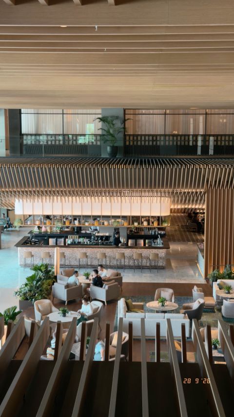 Timber screens and the café